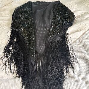 Black Sequin Fringe Shawl